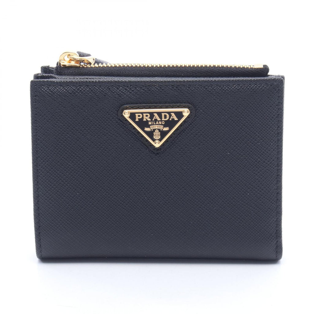 Prada Bifold Wallet Saffiano Triang Black Leather