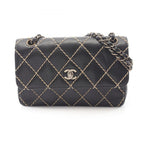 Chanel Shoulder Bag Wild Stitch Black Leather Chain