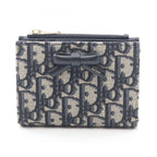 Dior Bifold Wallet Oblique Bow Dahlia Blue Canvas Leather
