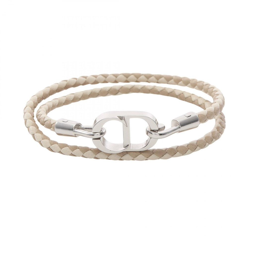 Dior Bracelet CD Icon Braid Leather Double Beige Stainless Steel
