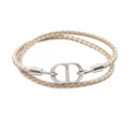 Dior Bracelet CD Icon Braid Leather Double Beige Stainless Steel