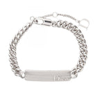 Dior Bracelet Guilloche Chain Link Logo Plate Silver Stainless Steel