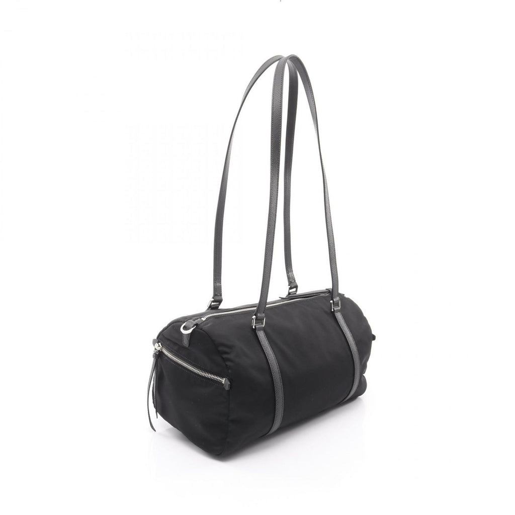 Prada Shoulder Bag Tessuto Saffian Duffle 2-Way Black Nylon Saffiano Leather — view 2