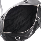Prada Shoulder Bag Tessuto Saffian Duffle 2-Way Black Nylon Saffiano Leather — view 3