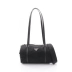 Prada Shoulder Bag Tessuto Saffian Duffle 2-Way Black Nylon Saffiano Leather