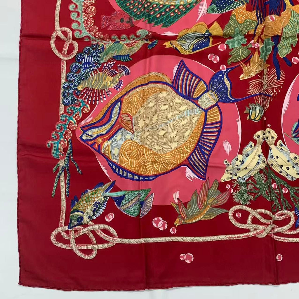 Hermes Carre 90 Scarf Silk Grands Fonds Deep Sea Red — view 5