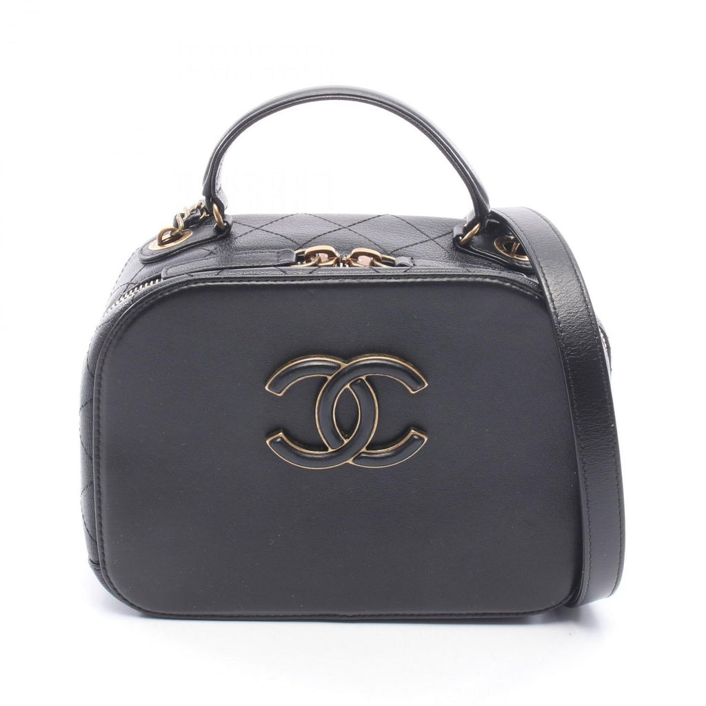 Chanel Shoulder Bag CC Logo Black Leather CC Vanity 2-Way Chain