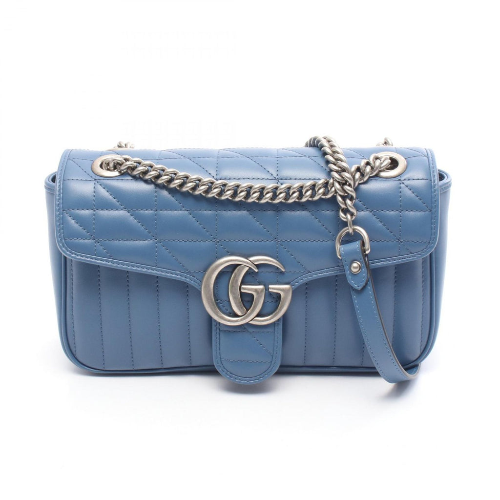 Gucci Shoulder Bag GG Marmont Quilted Small Blue Leather Chain