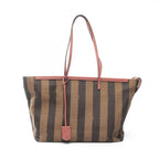 Fendi Tote Pecan Brown Dark Pink Canvas Leather