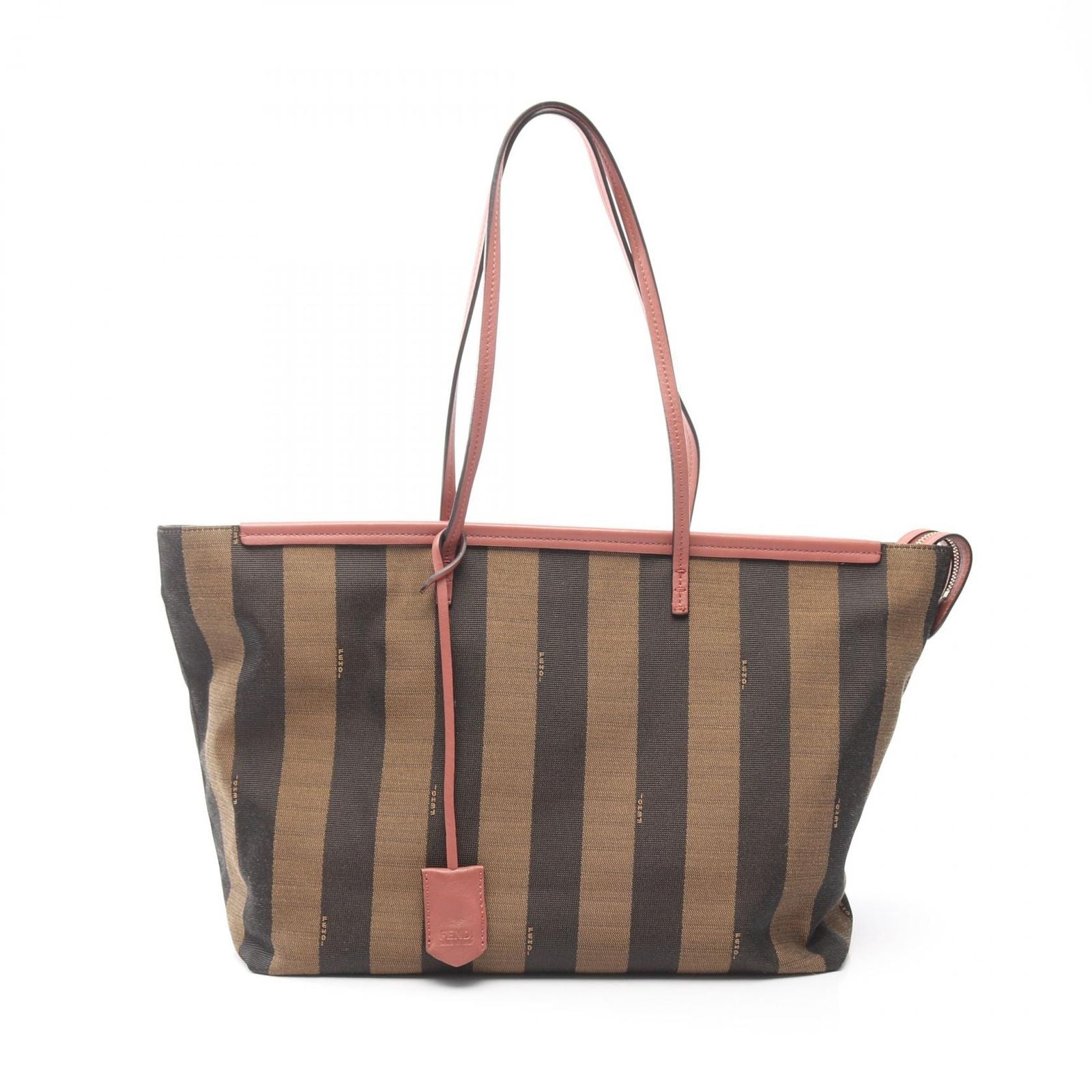 Fendi Tote Pecan Brown Dark Pink Canvas Leather