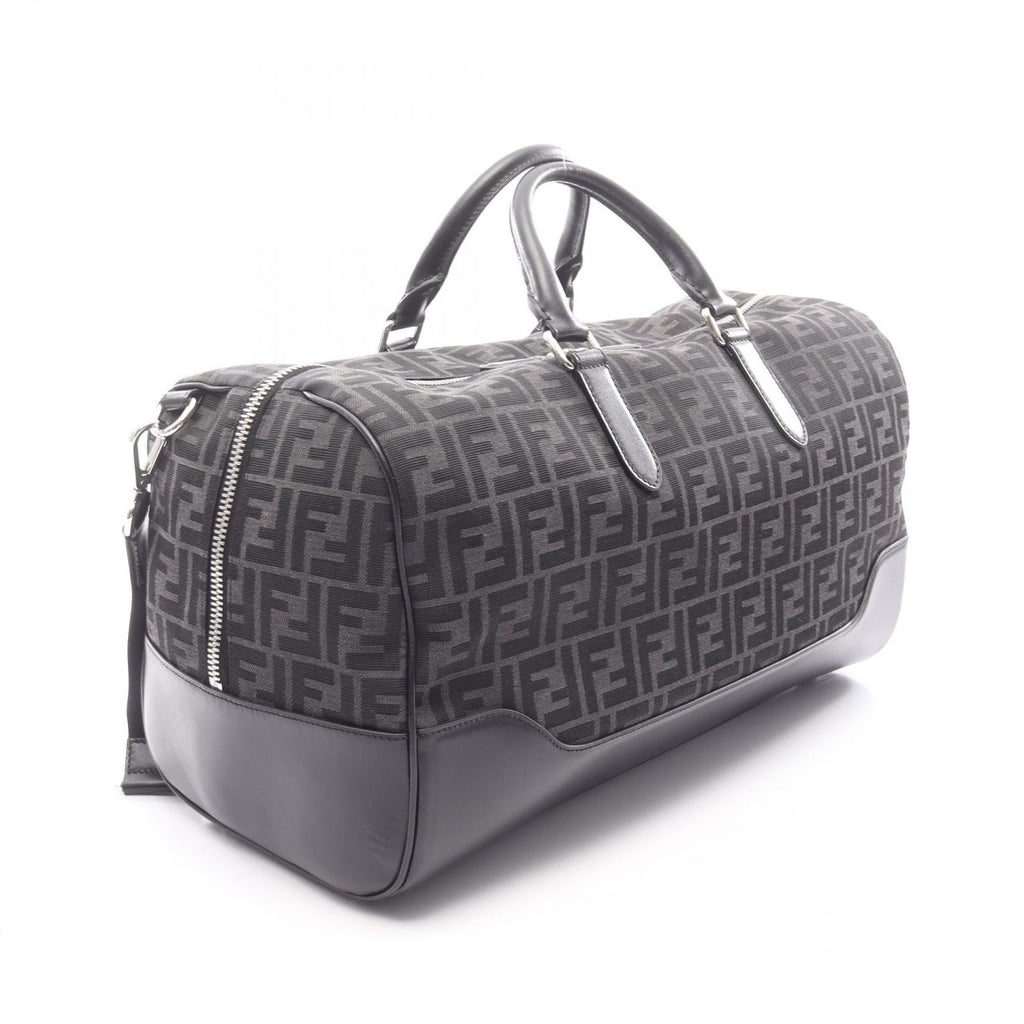 Fendi Boston Bag FF Jacquard Duffle 2-Way Black Canvas Leather Duffel — view 2