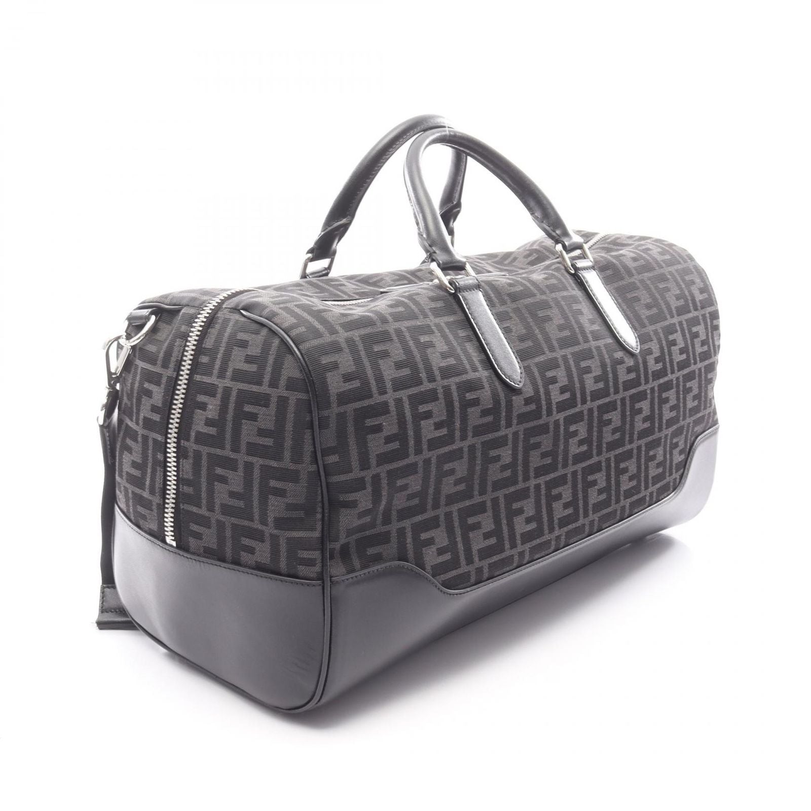 Fendi Boston Bag FF Jacquard Duffle 2-Way Black Canvas Leather Duffel — view 2