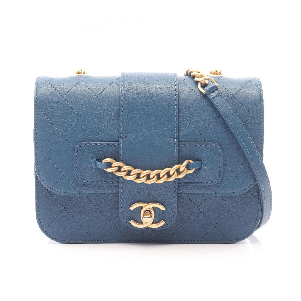 Chanel Shoulder Bag Quilted Blue Caviar Leather Chain