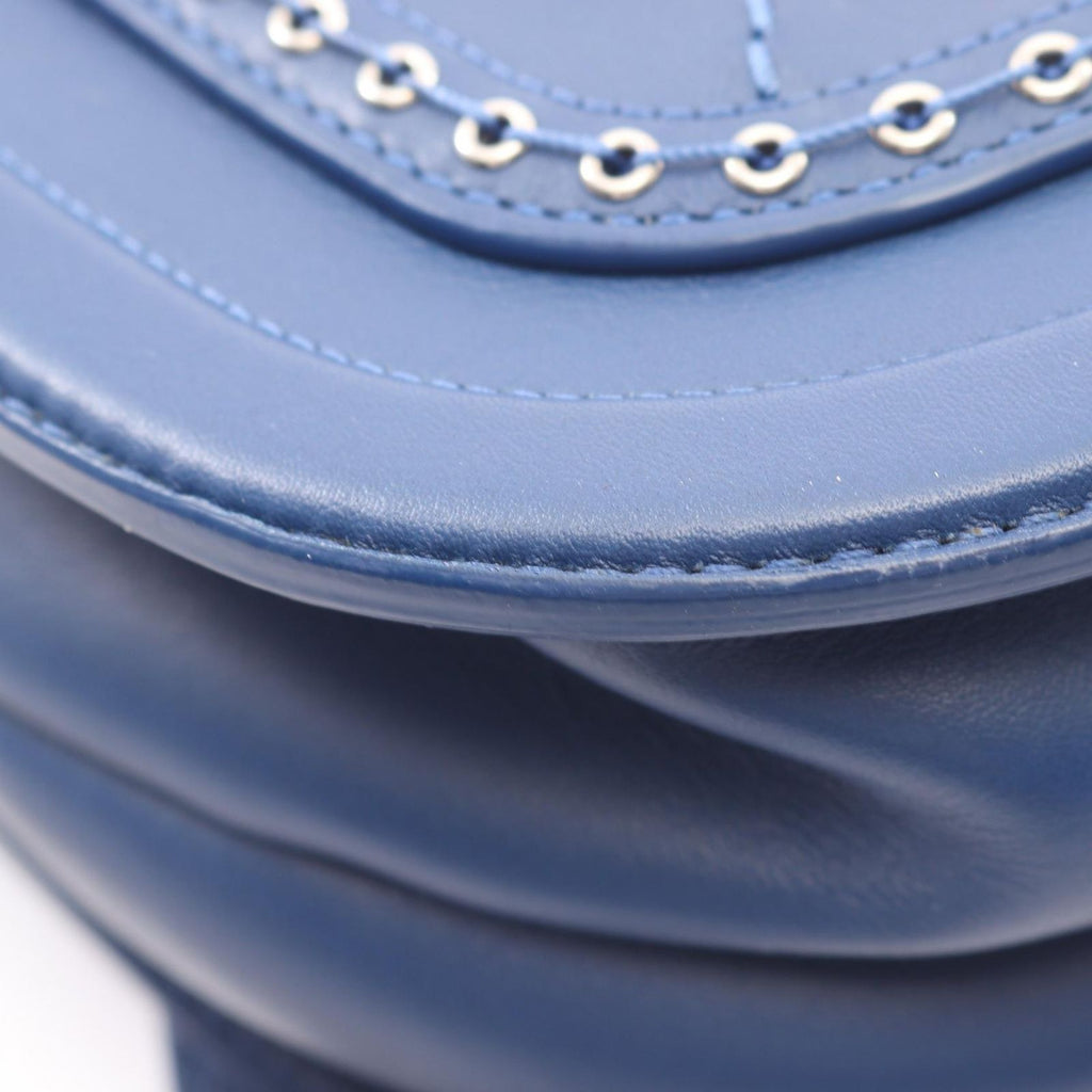 Chanel Shoulder Bag Quilted Coco Eyelet Round Mini Blue Leather Chain — view 8
