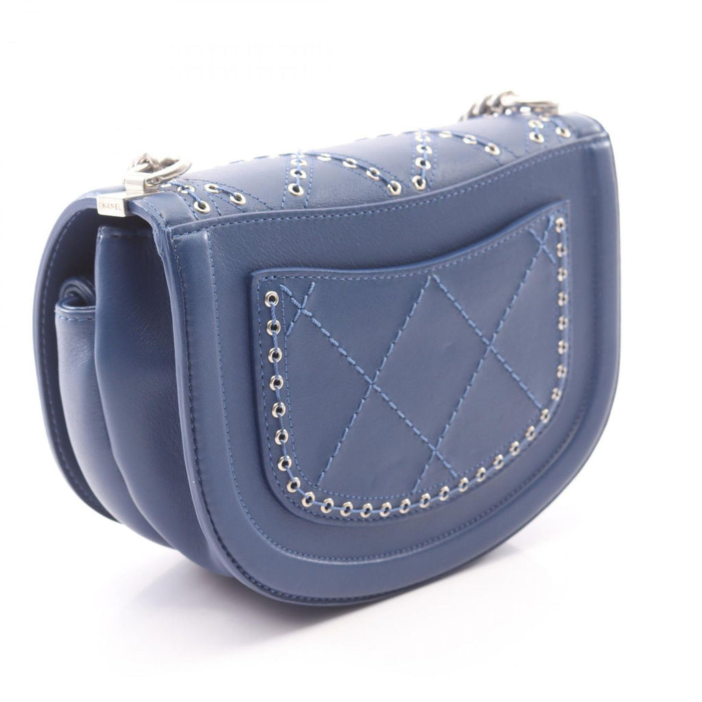 Chanel Shoulder Bag Quilted Coco Eyelet Round Mini Blue Leather Chain — view 2