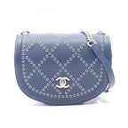 Chanel Shoulder Bag Quilted Coco Eyelet Round Mini Blue Leather Chain