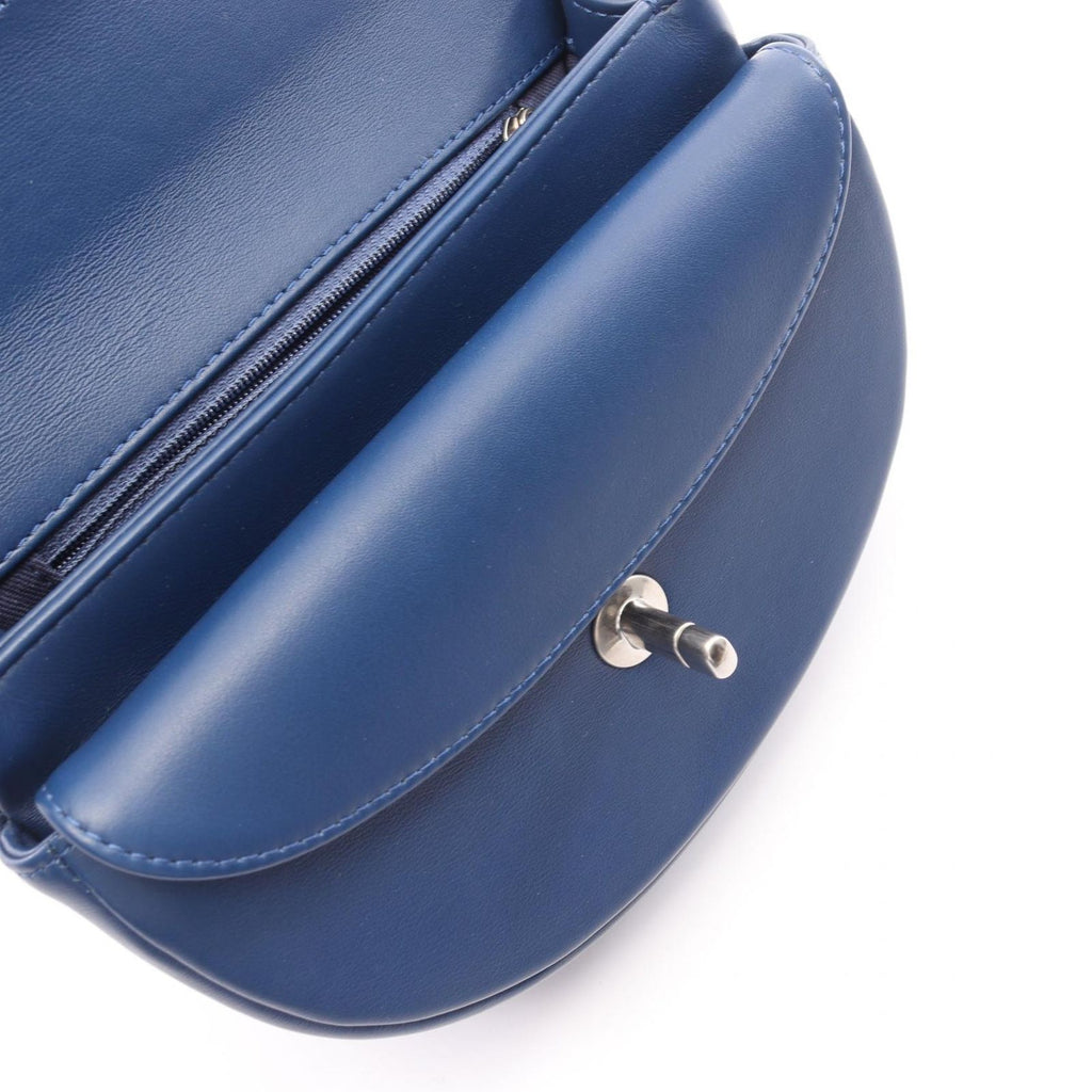 Chanel Shoulder Bag Quilted Coco Eyelet Round Mini Blue Leather Chain — view 9
