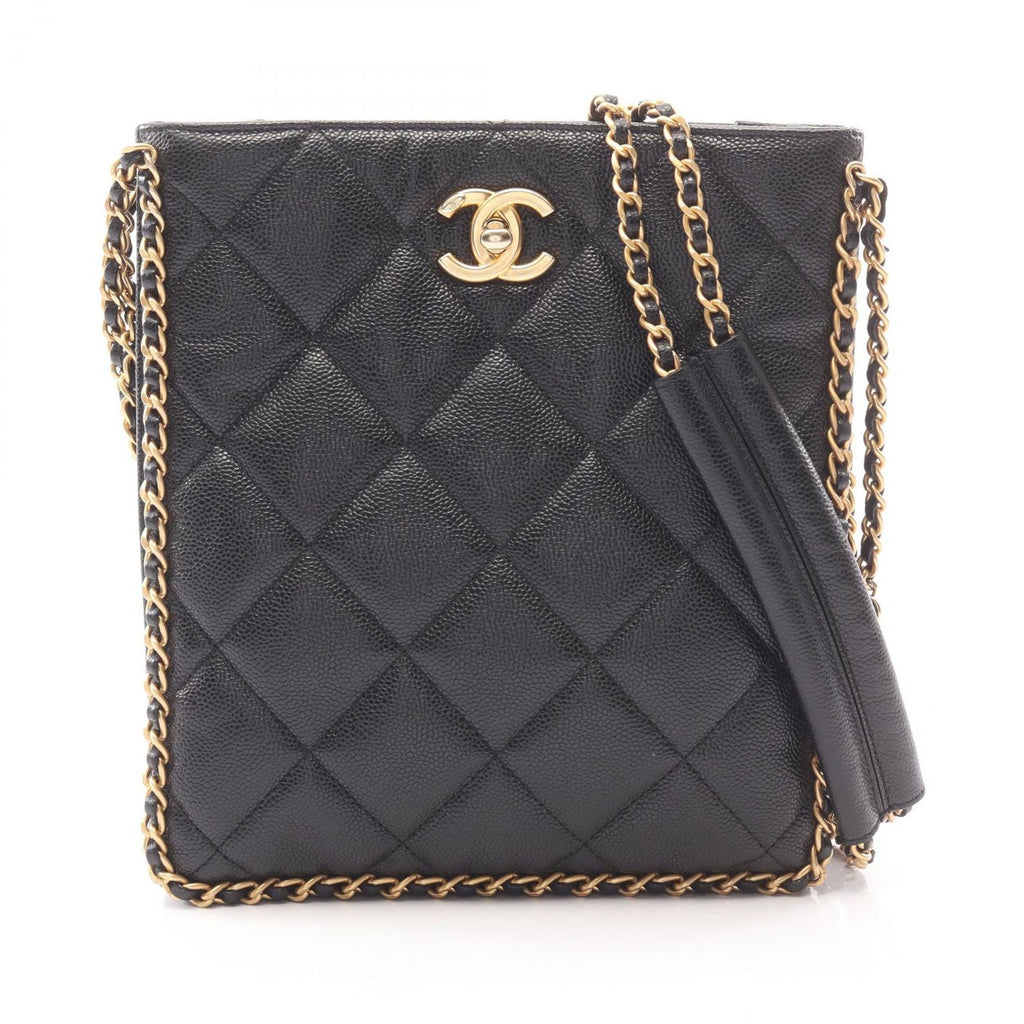 Chanel Shoulder Bag Small Shopping Quilted Black Caviar Leather