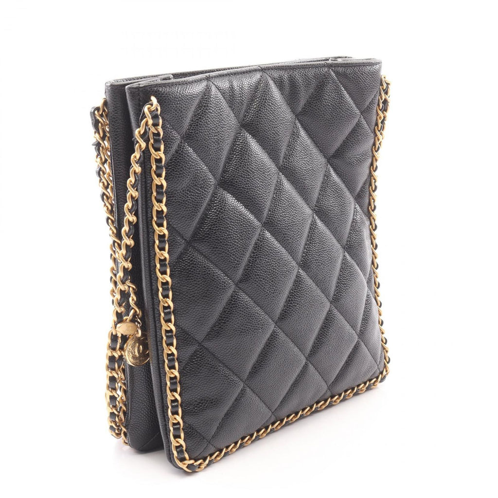Chanel Shoulder Bag Small Shopping Quilted Black Caviar Leather — view 2