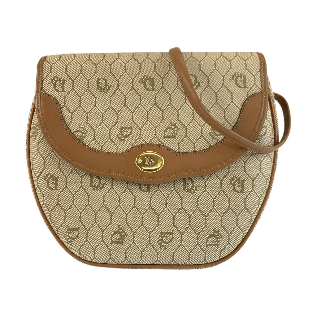 Dior Vintage Honeycomb Pattern Beige Brown Shoulder Bag Pochette