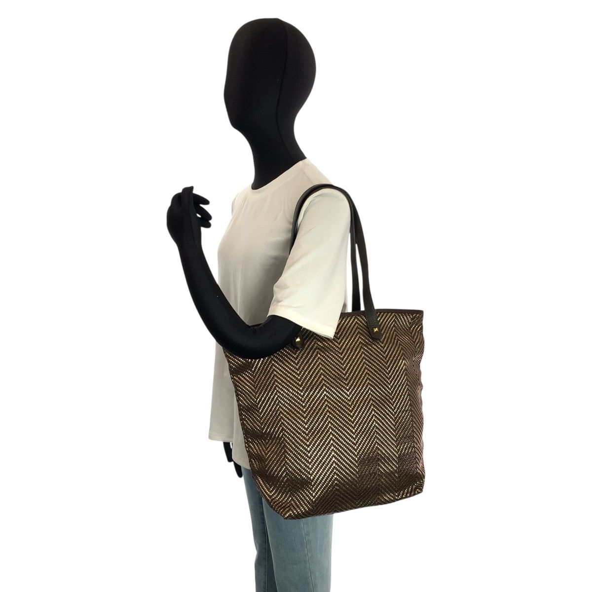 Hermes Cabas Chennai Brown Gold Polyester Leather Tote Shoulder Bag — view 6