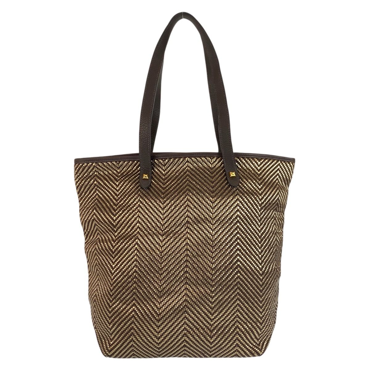 Hermes Cabas Chennai Brown Gold Polyester Leather Tote Shoulder Bag — view 2