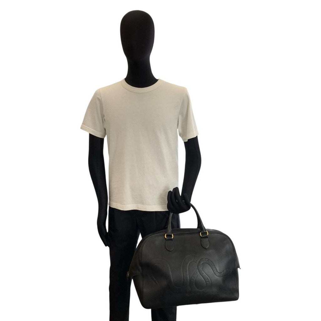 Gucci Snake Black Gold Leather Boston Bag — view 8