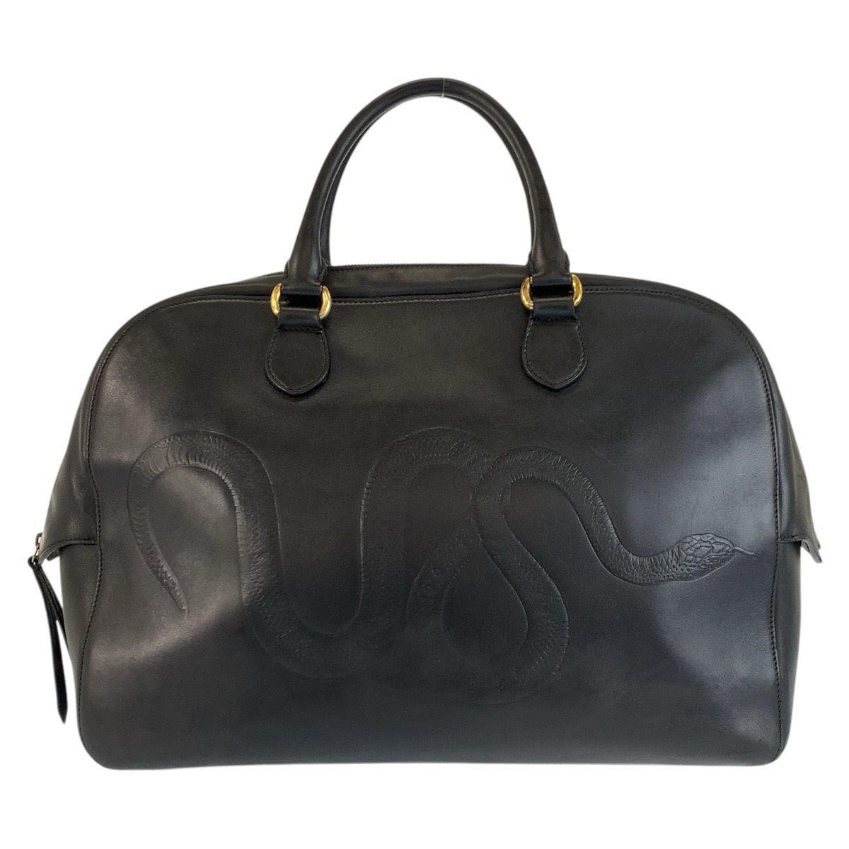 Gucci Snake Black Gold Leather Boston Bag