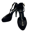 Chanel Shoes Leather Heels Black CC Logo Line