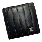 Chanel leline Black Leather Silver Wallet