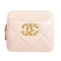 Chanel 19 Coin Case Pink Quilted Lambskin CC Logo Zip Card Wallet Leather
