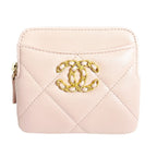 Chanel 19 Coin Case Pink Quilted Lambskin CC Logo Zip Card Wallet Leather