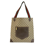 Gucci Vintage Sherry Line Beige Brown GG Supreme Canvas Tote Shoulder Bag