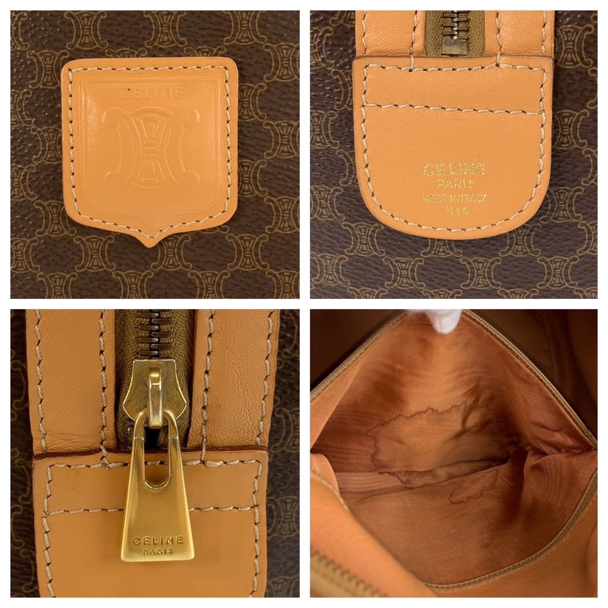 Celine Vintage Macadam Brown Gold Leather Boston Bag — view 3