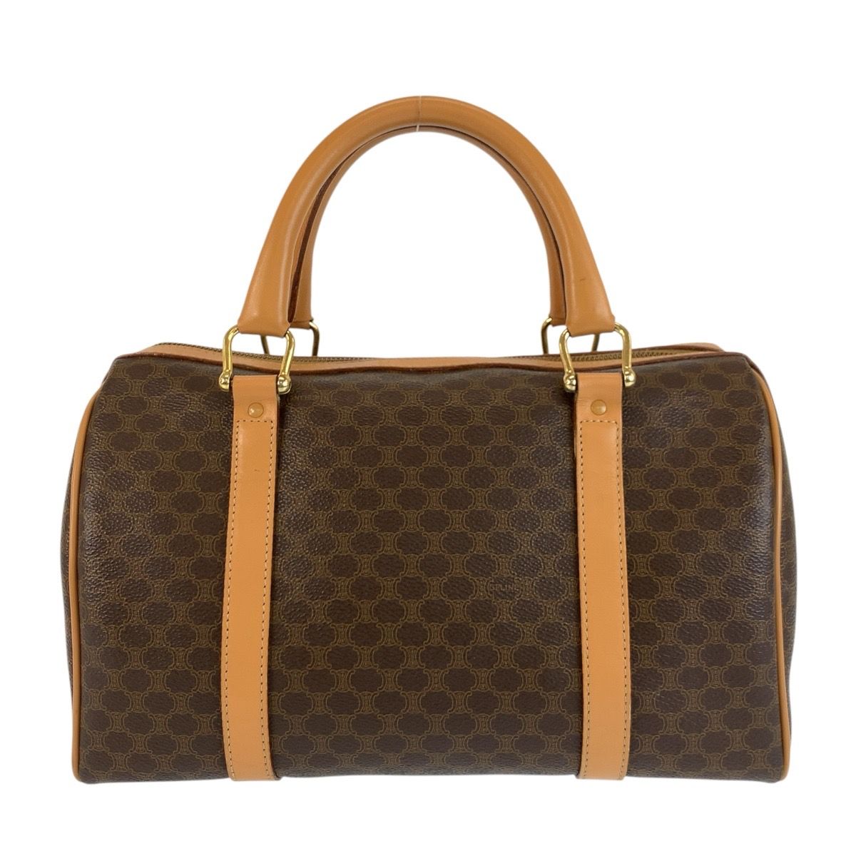 Celine Vintage Macadam Brown Gold Leather Boston Bag — view 2