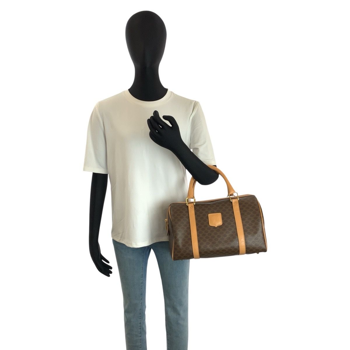 Celine Vintage Macadam Brown Gold Leather Boston Bag — view 6