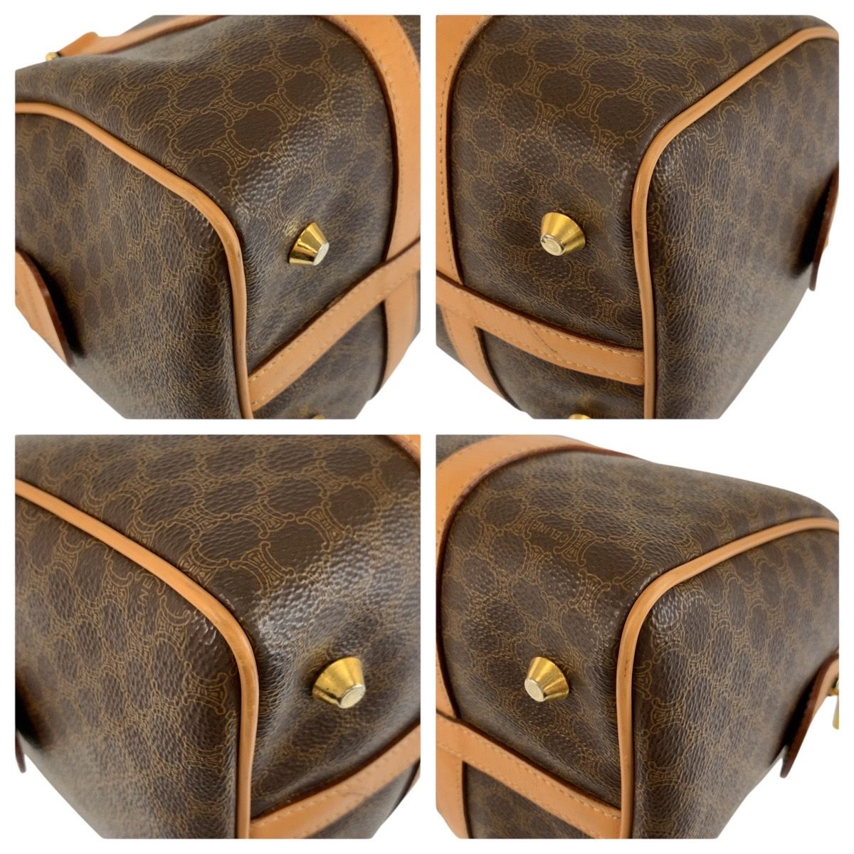 Celine Vintage Macadam Brown Gold Leather Boston Bag — view 4