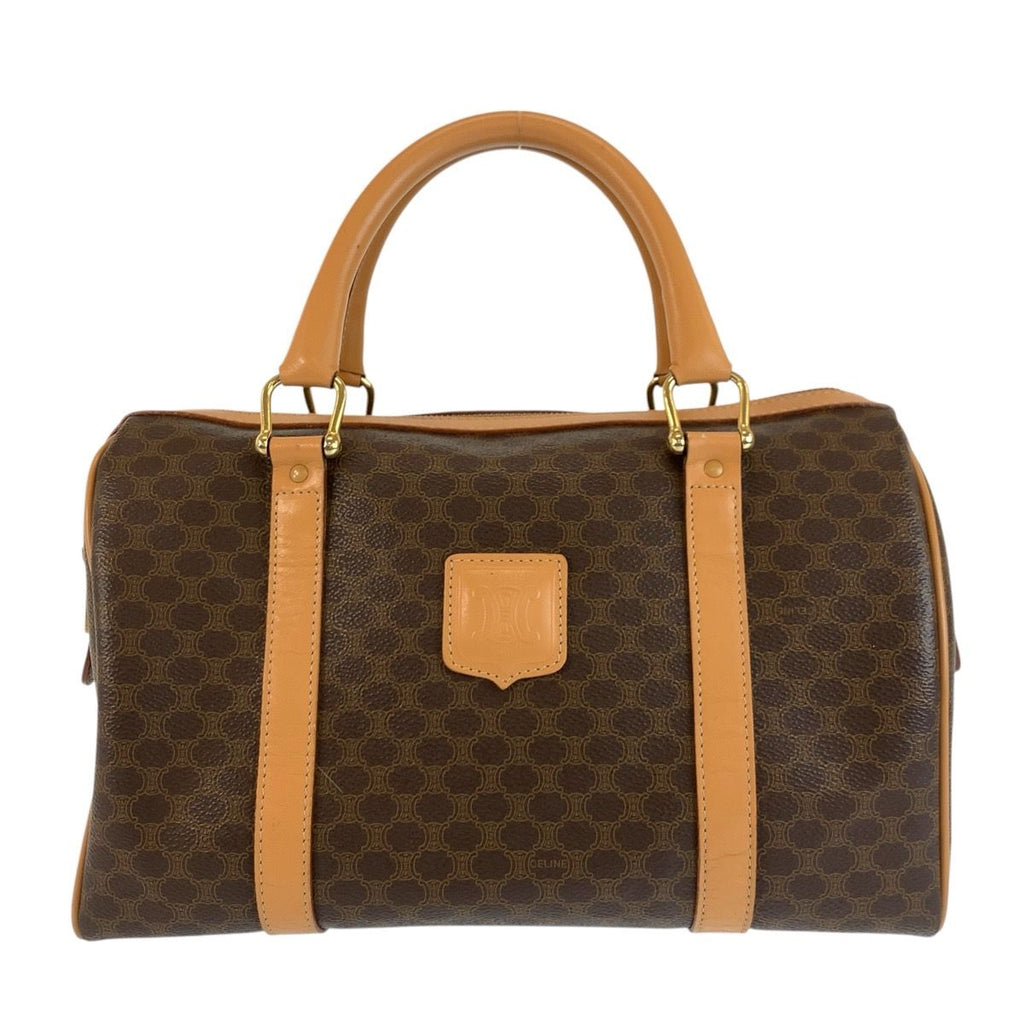 Celine Vintage Macadam Brown Gold Leather Boston Bag