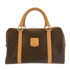 Celine Vintage Macadam Brown Gold Leather Boston Bag