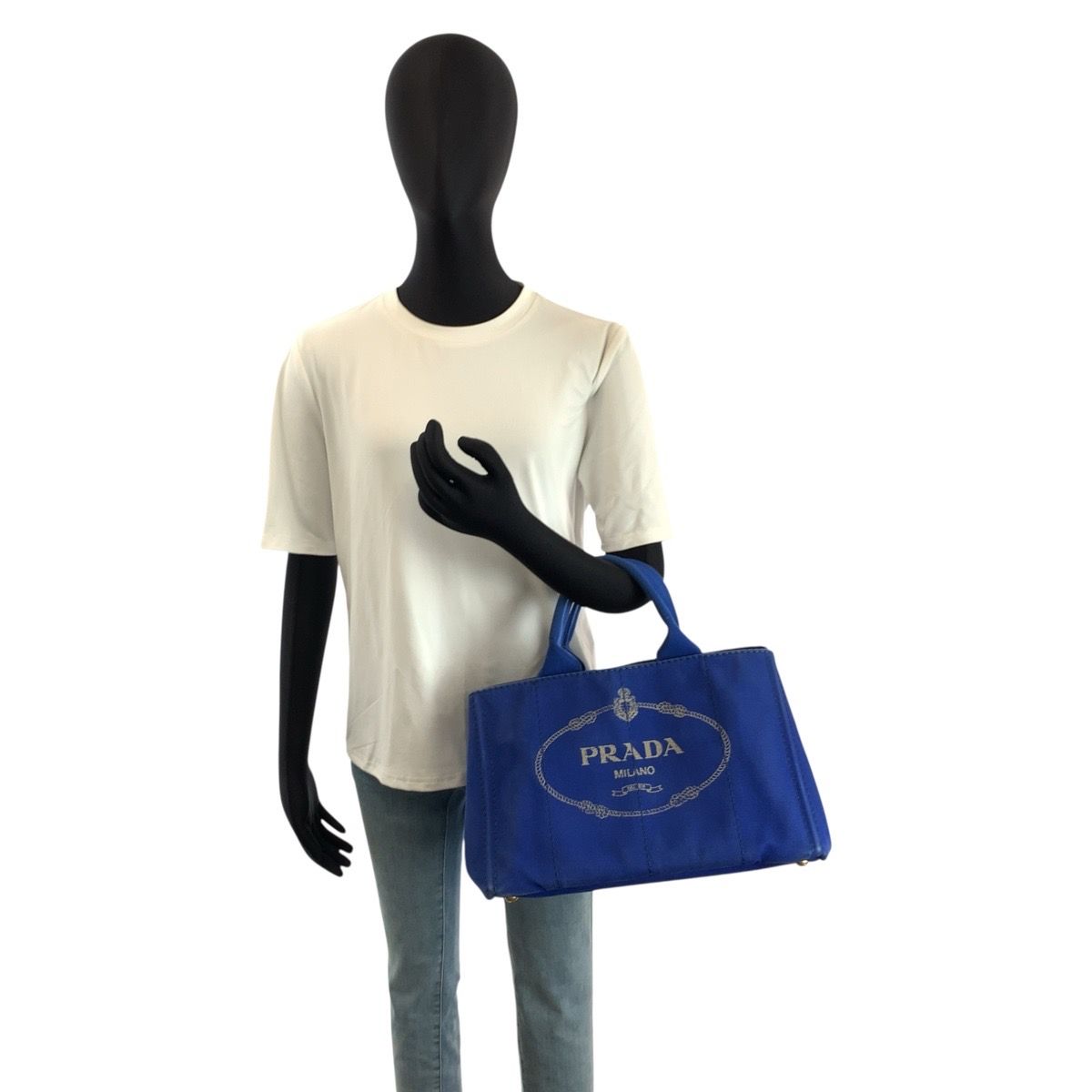 Prada Canapa Tote Blue Canvas — view 7