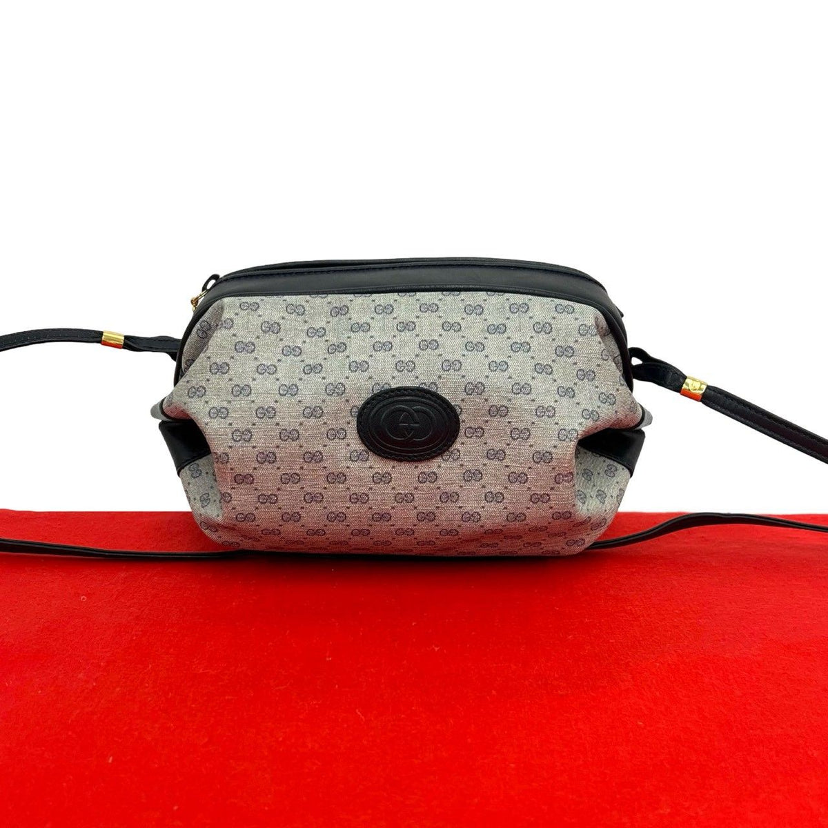 Gucci Vintage Micro GG Logo Leather Mini Shoulder Bag Pochette Navy