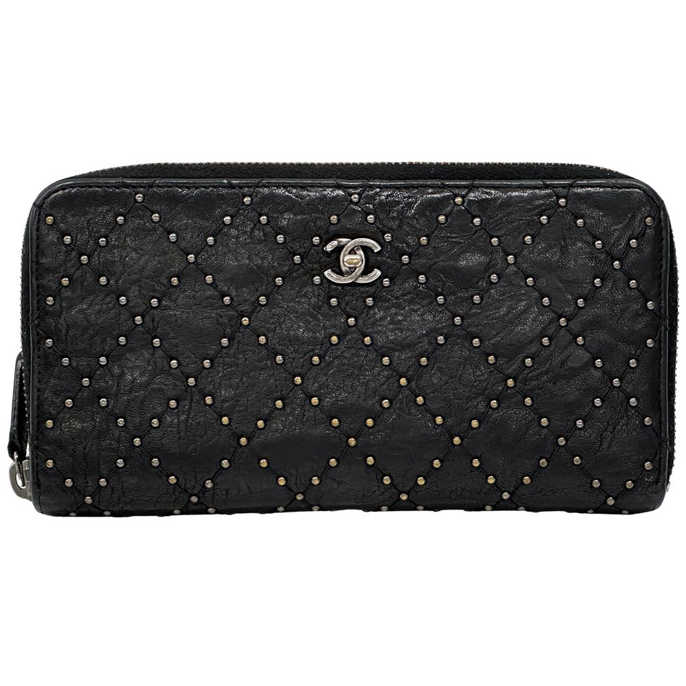 Chanel Wallet Quilted Leather Black Silver