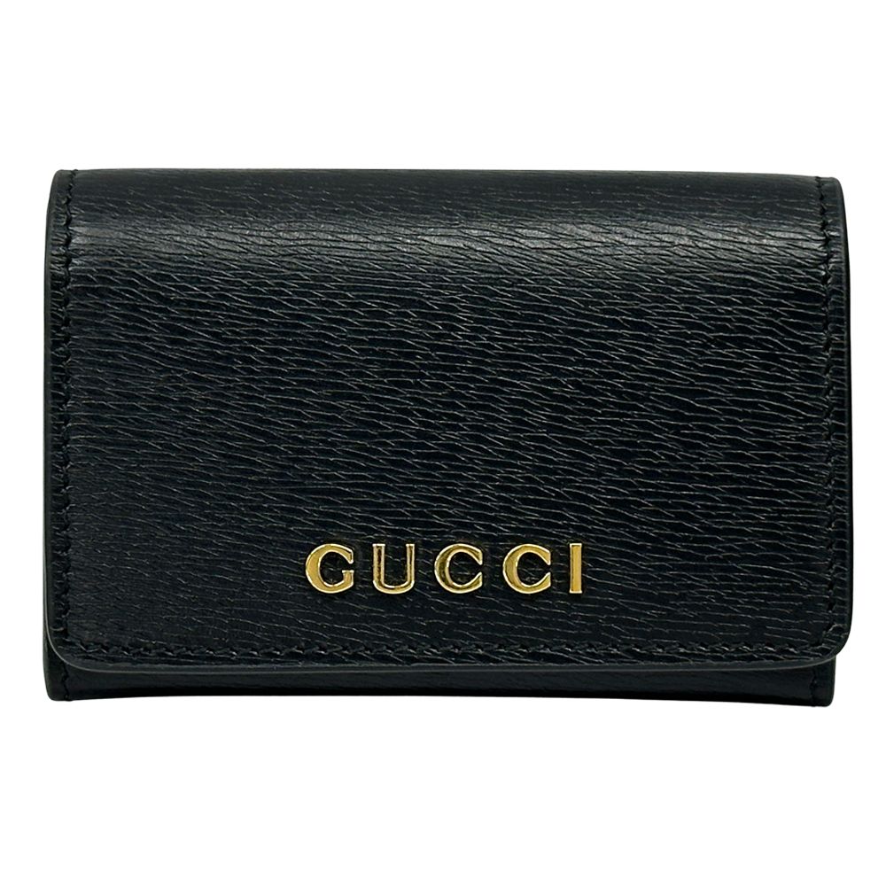 Gucci Card Case Leather Black Gold