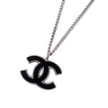 Chanel Necklace CC Logo Metal Black Silver