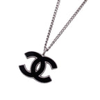Chanel Necklace CC Logo Metal Black Silver