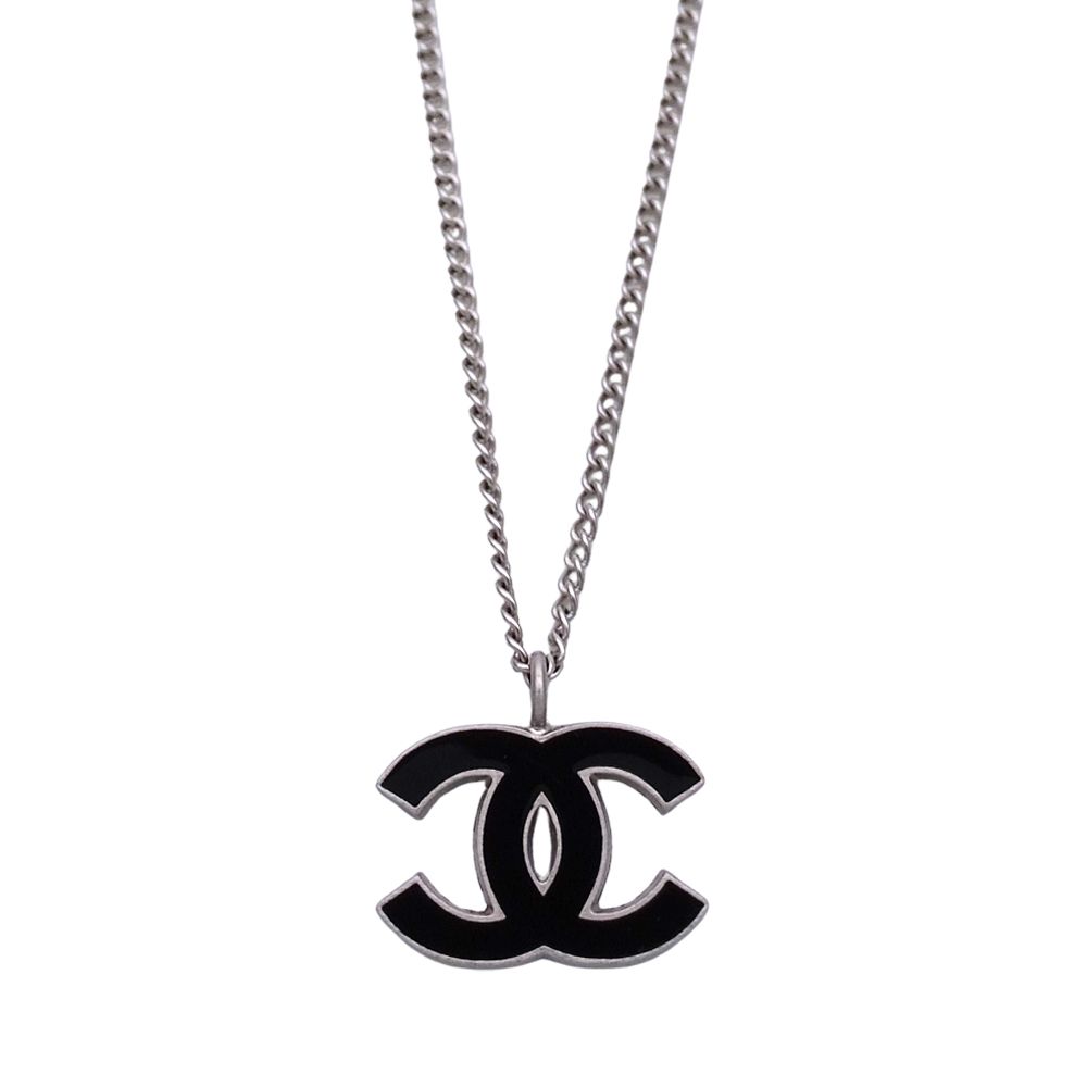 Chanel Necklace CC Logo Metal Black Silver — view 2