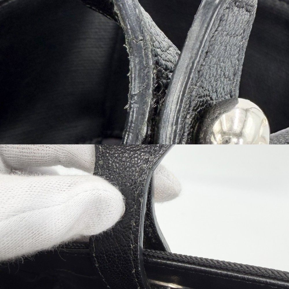 Chanel Tote Paris Biarritz MM Handbag CC Logo Leather Black Silver — view 7