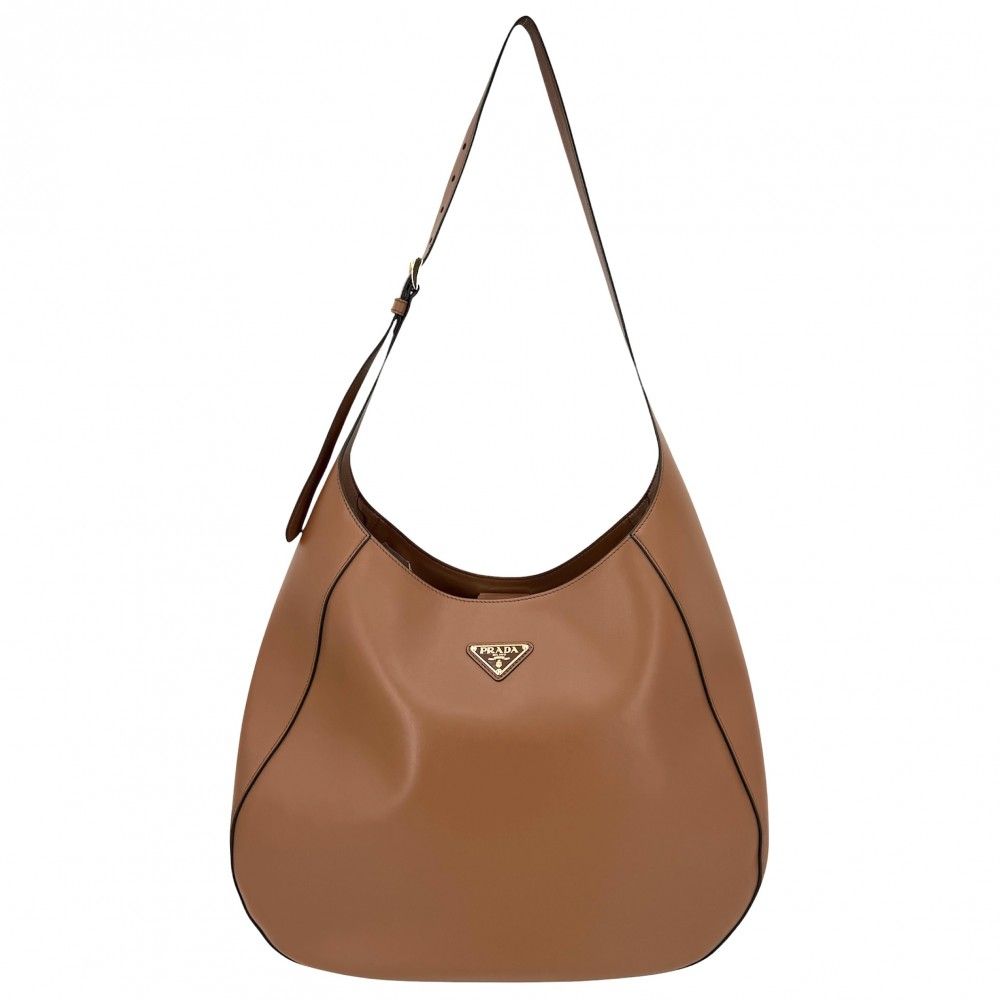 Prada Shoulder Bag Triangle Logo Bag Crossbody Leather Brown Gold