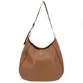 Prada Shoulder Bag Triangle Logo Bag Crossbody Leather Brown Gold