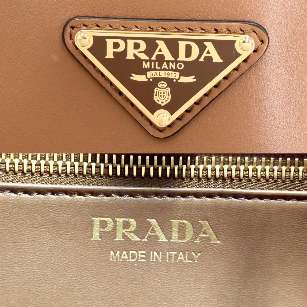 Prada Shoulder Bag Triangle Logo Bag Crossbody Leather Brown Gold — view 5